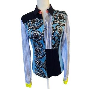 Versace Gianni Versace Womens Silk Blend Zip Up Printed Shirt